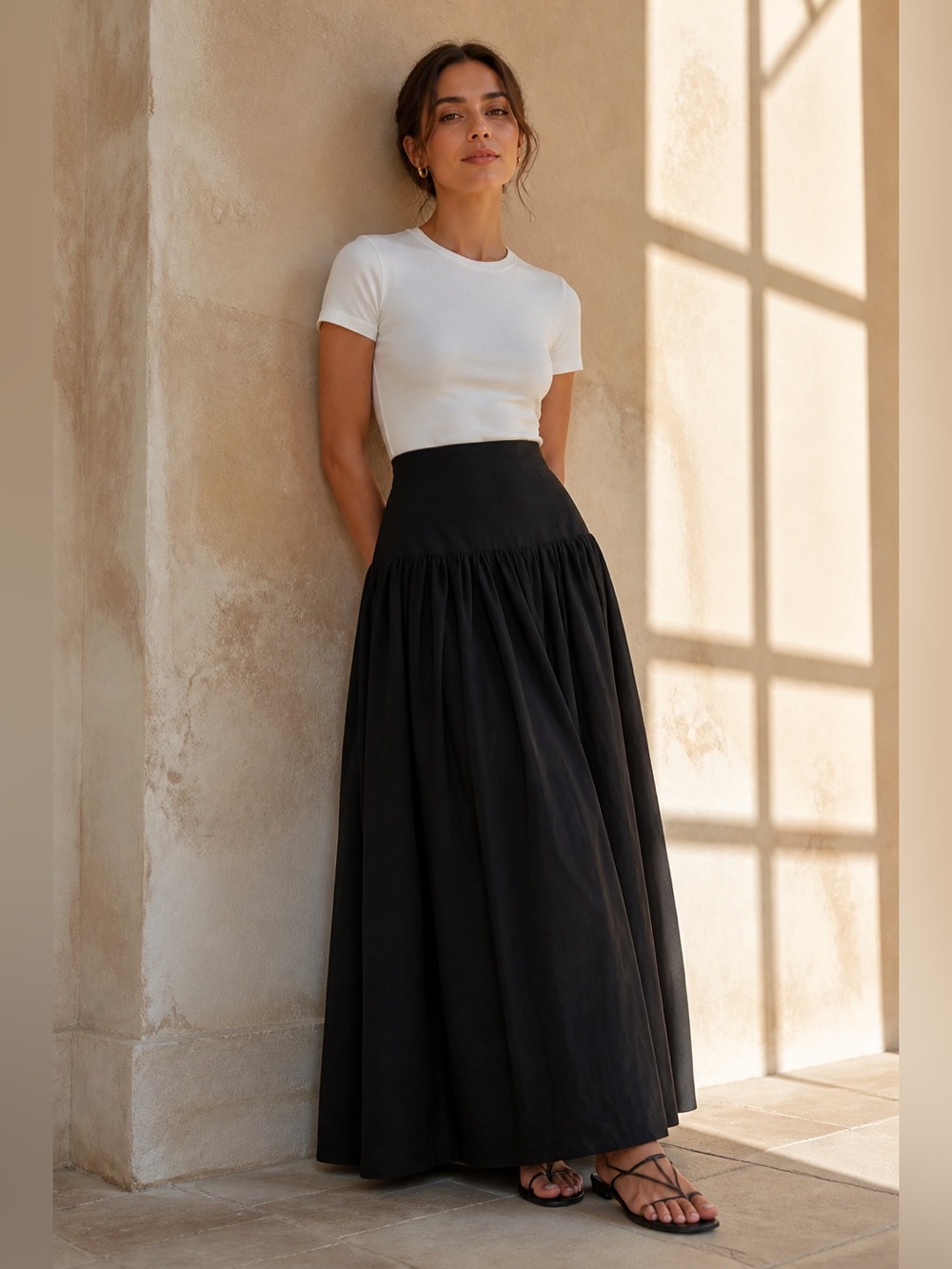 ASOS DESIGN Black Cotton Poplin Drop Waist Maxi Skirt